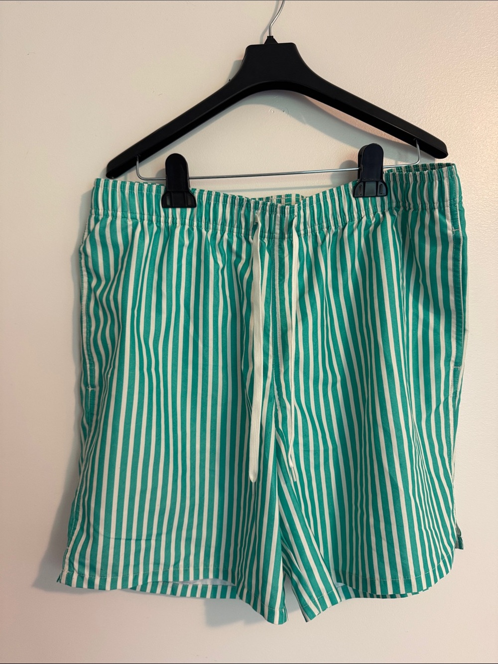 Goodfellow & Co Green and White Striped Men's Drawstring Swim Trunks